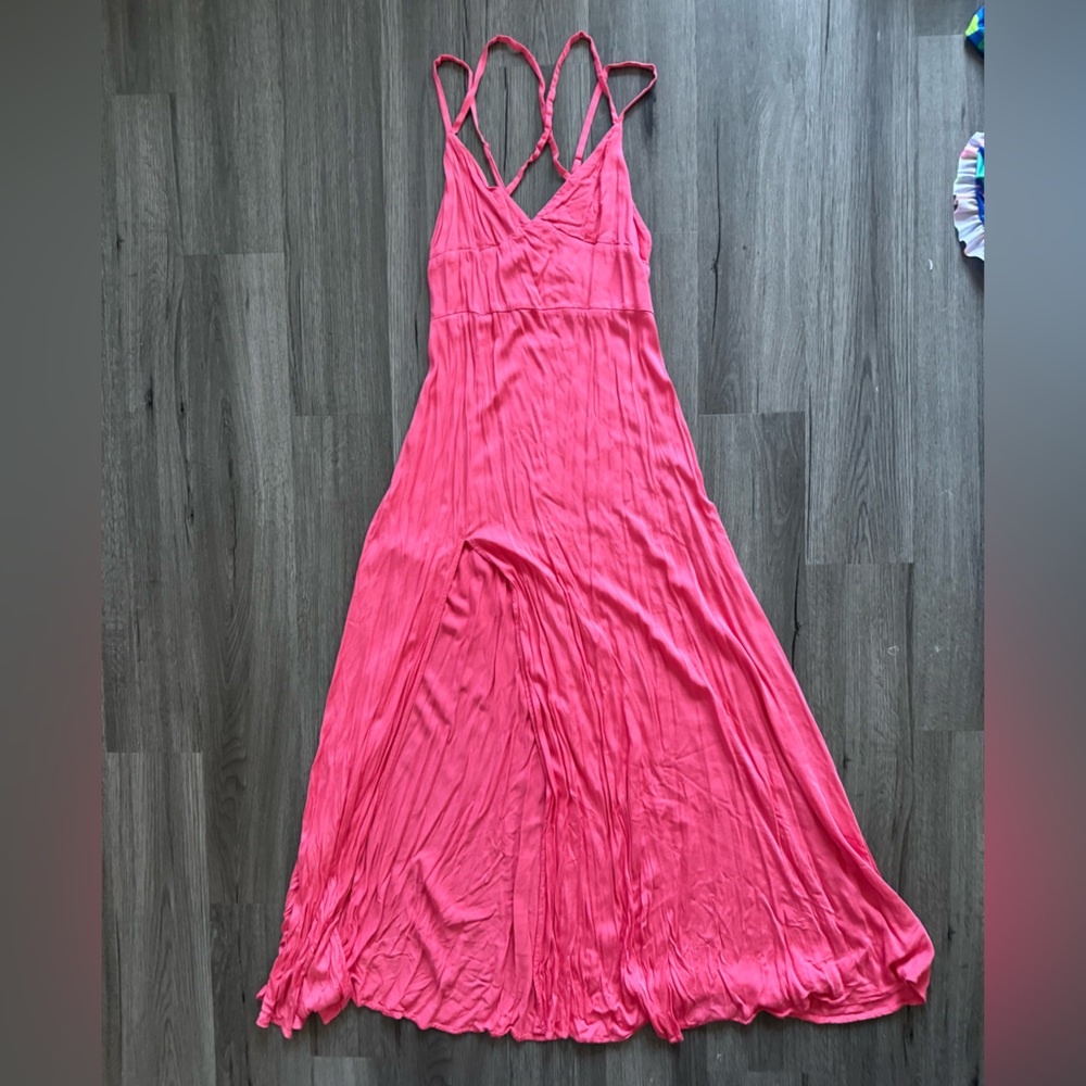LULUS PINK MAXI HIGH SLIT CRISS CROSS STRAPS SIZE M